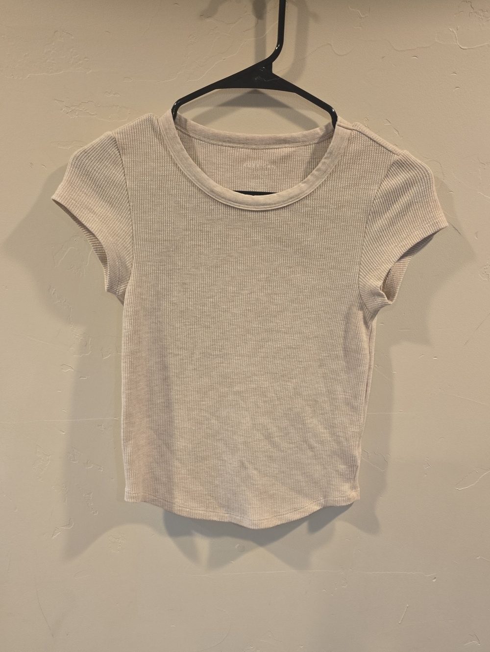 American Eagle Outfitters Ribbed Short-Sleeve Tee in Light Cream